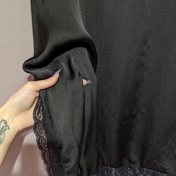 Black sheer blouse w/ lace - Picture 2 of 4